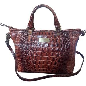 Brahmin Mini Asher Pecan Melbourne Croc Leather Satchel Shoulder/Crossbody Bag